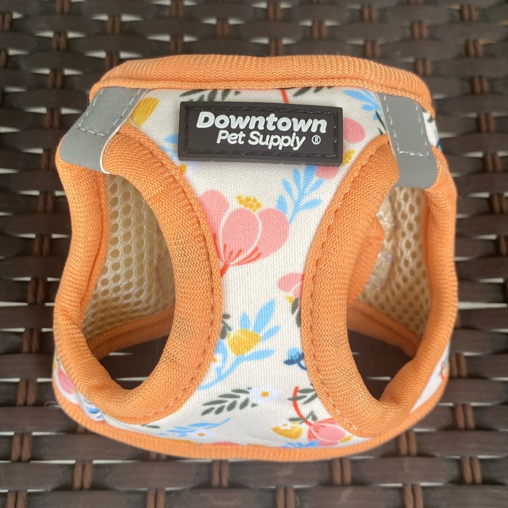 XSS peach floral dog harness